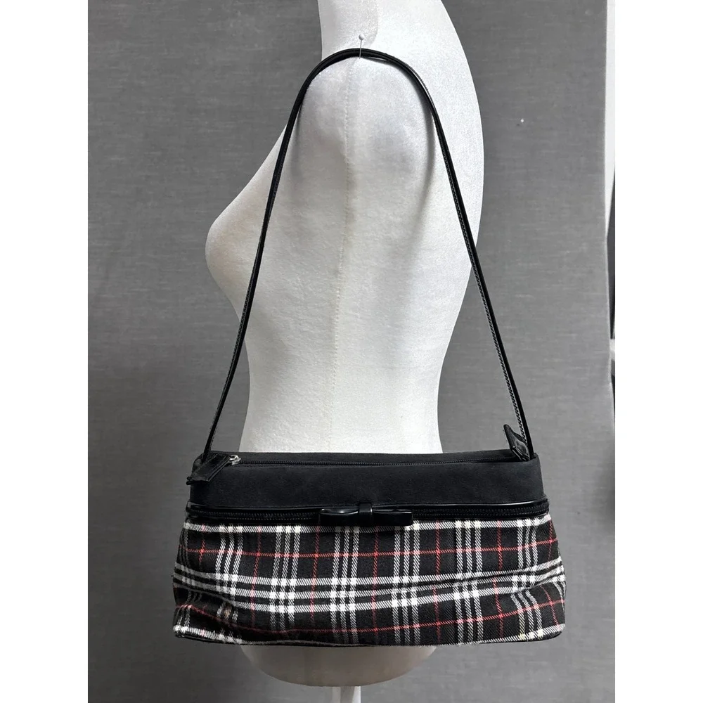 Vintage M.C. Marc Chantral Bagette Shoulder‎ Bag Purse Plaid Patent Leather y2k